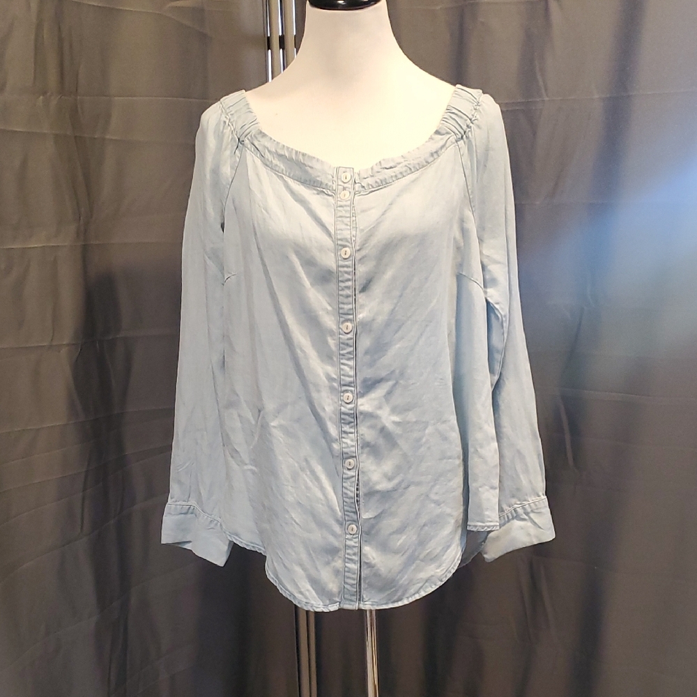 Sanctuary Women's Light Blue Button-Up Cold Shoulder Top SZ XL